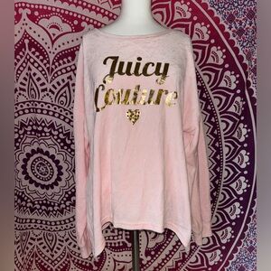 Juicy Couture Pink Velvet Gold Logo Long Sleeve High Low Top Women’s Size S